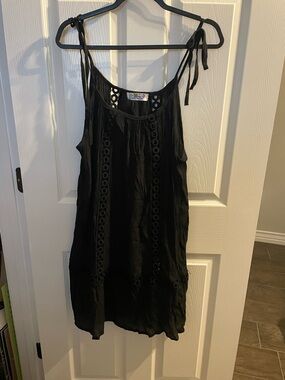 India Boutique Black Eyelet Tie-Shoulder cover up dress